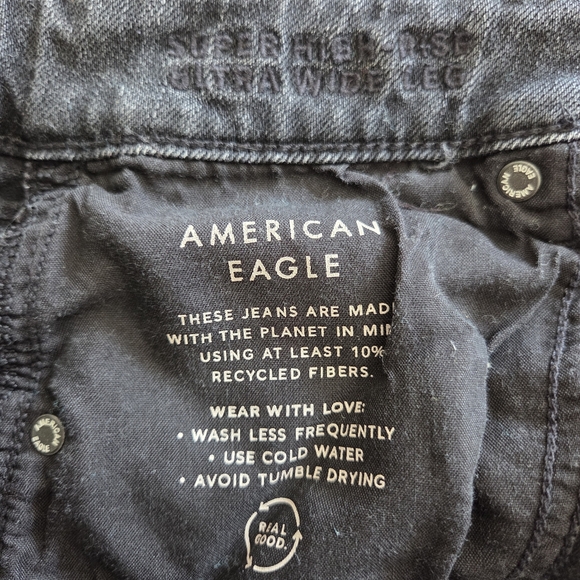 American Eagle Strigid Super High Rise Ultra Wide Leg Jeans 10 Long Black Denim - Picture 6 of 13